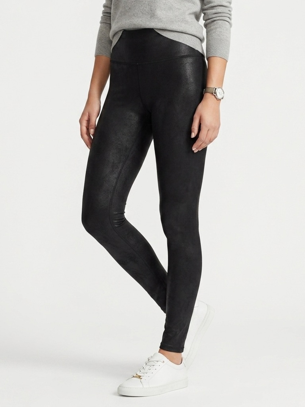 Spanx Faux Leather Leggings Tall Black Large High Waisted Shaping